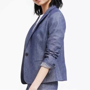 Banana Republic Classic Fit Women’s Linen Lined Chambray Denim Navy Blazer Sz 4